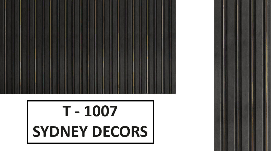 Dark vertically grooved panel design labeled T-1007 Sydney Decors.