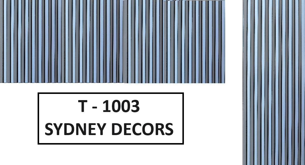 Decorative panel with vertical stripes labeled T-1003 Sydney Decors.