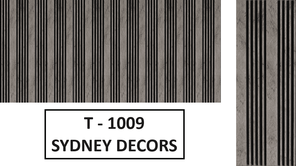 Sydney Decors T-1009 with vertical black lines on a gray textured background.
