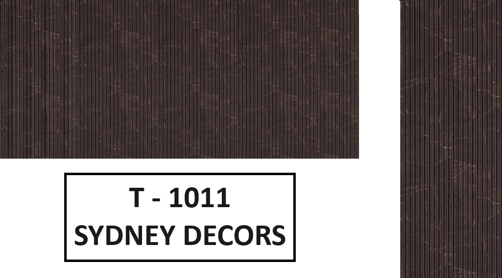 Dark brown textured surface with vertical lines, labeled T-1011 and Sydney Decors.