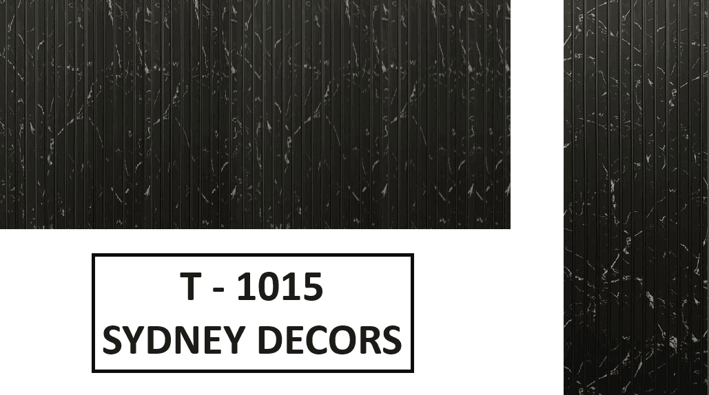 Sydney Decors T-1015 black marble design with vertical lines for wall paneling.