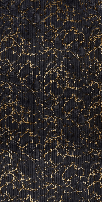 Black textured surface with an intricate pattern of gold veins creating a marble-like appearance.